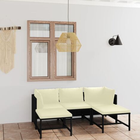 Salon de jardin 5 pcs Ensemble Table et Chaise de Jardin - avec coussins Résine tressée Noir BV553445 - BonneVie (1/5)