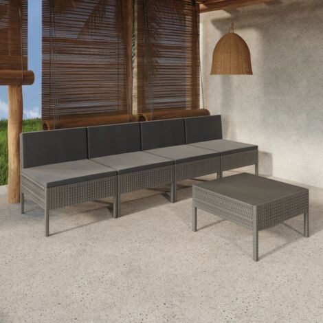 Salon de jardin 5 pcs Ensemble Table et Chaise de Jardin - avec coussins Résine tressée Gris BV868718 - BonneVie (1/5)