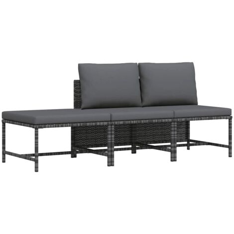 Salon de jardin 3 pcs Ensemble Table et Chaise de Jardin - avec coussins Gris Résine tressée BV186002 - BonneVie (1/5)