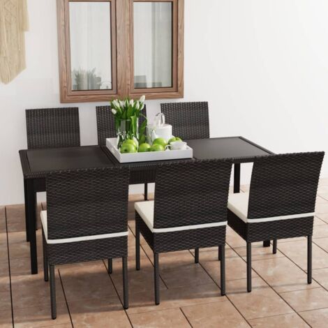 Ensemble Table et Chaise de Jardin 7 pcs - Ensemble de salle à manger de jardin Résine tressée Noir BV881287 - BonneVie (1/5)