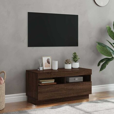 Meuble TV avec lumières LED pour Salon - Armoire TV Chêne marron 80x35x40 cm BV991565 - BonneVie (1/5)