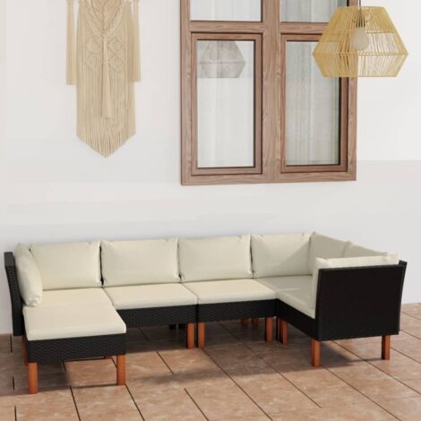 Salon de jardin 6 pcs Ensemble Table et Chaise de Jardin - avec coussins Résine tressée Noir BV111473 - BonneVie (1/5)