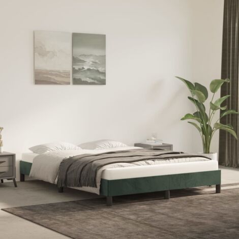 Lit double pour adulte Moderne - Cadre de lit - Vert foncé 140x190 cm Velours BV774363 - BonneVie (1/5)