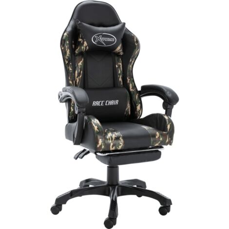 Chaise de bureau Fauteuil gamer - Fauteuil de jeux vidéo repose-pied Noir/camouflage Similicuir BV570066 - BonneVie (1/5)
