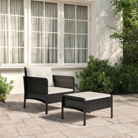 Salon de jardin 2 pcs - Ensemble Table et Chaise de Jardin - avec coussins Noir Résine tressée BV694855 - BonneVie (1/5)