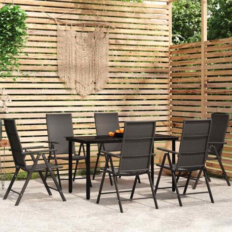 Ensemble Table et Chaise de Jardin 7 pcs - Ensemble de salle à manger de jardin Noir BV865562 - BonneVie (1/5)