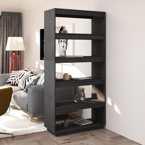 Bibliothèque/Séparateur de pièce Étagère de Rangement - pour Bureau Salon Chambre Cuisine Gris 80x35x167 cm Pin massif BV902630 - BonneVie (1/5)