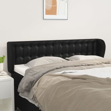Tête de lit avec oreilles Style Classique Armoire de lit - Noir 147x23x78/88 cm Similicuir BV298201 - BonneVie (1/5)