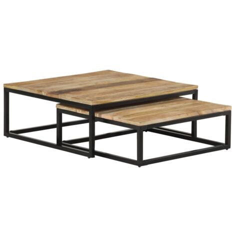 Lot de 2 Tables basses gigognes - Tables de salon Tables Café Bois solide de manguier BV371871 - BonneVie (1/5)
