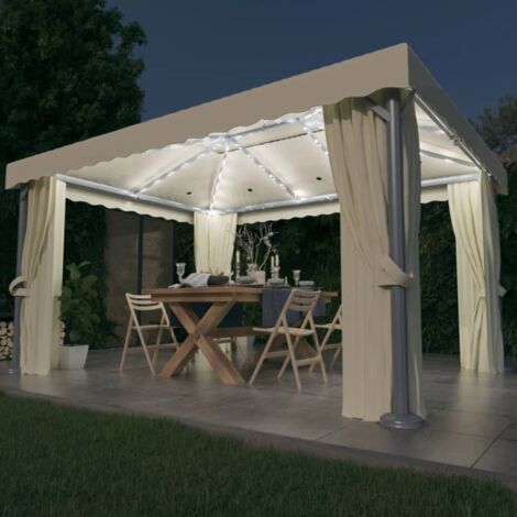 Tonnelle de Jardin Tente de réception - Rapide à Installer Tente et rideau et guirlande lumineuse LED 4x3 m Blanc crème BV873066 - BonneVie (1/5)