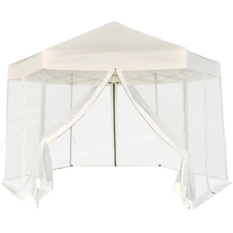 Tonnelle de Jardin Tente de réception - Rapide à Installer hexagonal et 6 parois latérales 3,6x3,1 m Blanc crème BV897101 - BonneVie (1/5)