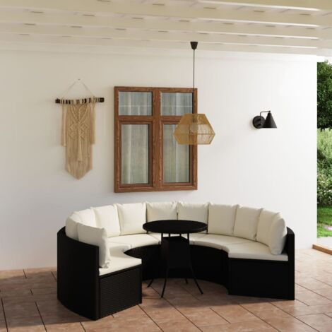 Salon de jardin 7 pcs Ensemble Table et Chaise de Jardin - avec coussins Résine tressée Noir BV252761 - BonneVie (1/5)