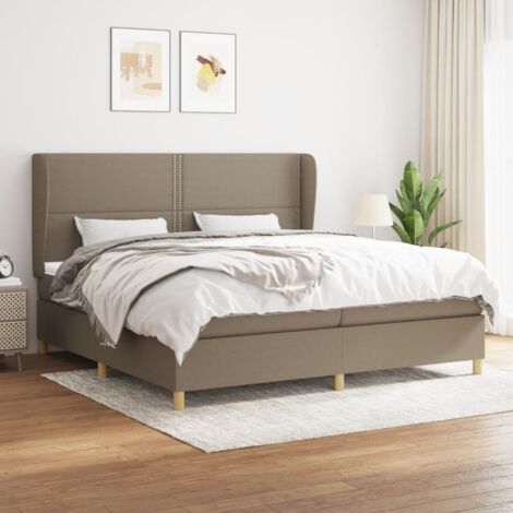 The Living Store Sommier à lattes de lit avec matelas Taupe 200x200 cm Tissu - Lit Tapissier - Lit Double - Matelas À Ressorts Ensachés - Literie - Chambre À Coucher (1/5)
