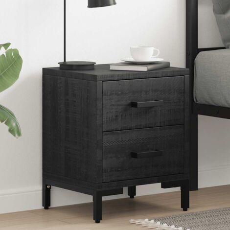 Table de chevet - Bout de Canapé Armoire De Rangement Noir 36x30x45 cm Bois de pin massif recyclé BV230492 - BonneVie (1/5)
