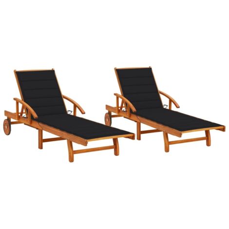 Lot de 2 Bains de soleil Chaises de jardin - Transat de jardin avec coussins Bois d'acacia solide BV639983 - BonneVie (1/5)