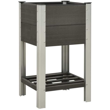 Jardinière de jardin - Balconnière à fleurs Lit surélevé de jardin avec étagère 50x50x90 cm WPC Gris BV110367 - BonneVie (1/4)