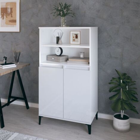 Buffet haut - Armoire de rangement Enfilade Blanc brillant 60x36x110 cm Bois d'ingénierie BV995204 - BonneVie (1/5)