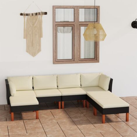 Salon de jardin 7 pcs Ensemble Table et Chaise de Jardin - avec coussins Résine tressée Noir BV528434 - BonneVie (1/5)