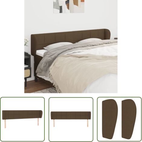 The Living Store Tête de lit avec oreilles Marron foncé 203x23x78/88 cm Tissu - Tête De Lit - Têtière - Meuble De Chambre - Literie - Décoration Chambre (1/5)