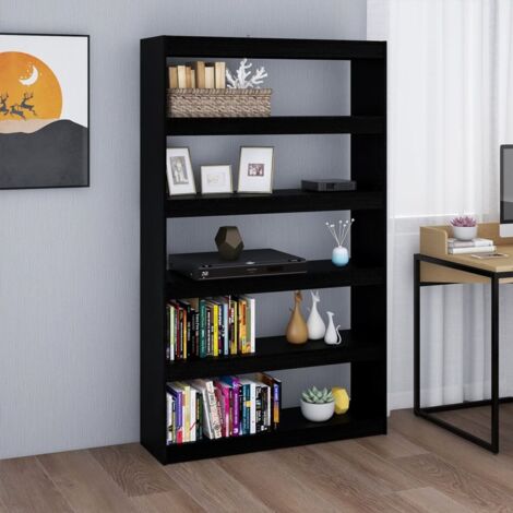 Bibliothèque/Séparateur de pièce Étagère de Rangement - pour Bureau Salon Chambre Cuisine Noir 100x30x167,5cm Pin massif BV886453 - BonneVie (1/5)