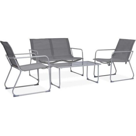 Salon de jardin 4 pcs Ensemble Table et Chaise de Jardin - Tissu et acier Gris BV956272 - BonneVie (1/5)