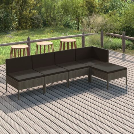 Salon de jardin 5 pcs Ensemble Table et Chaise de Jardin - avec coussins Résine tressée Gris BV824506 - BonneVie (1/5)