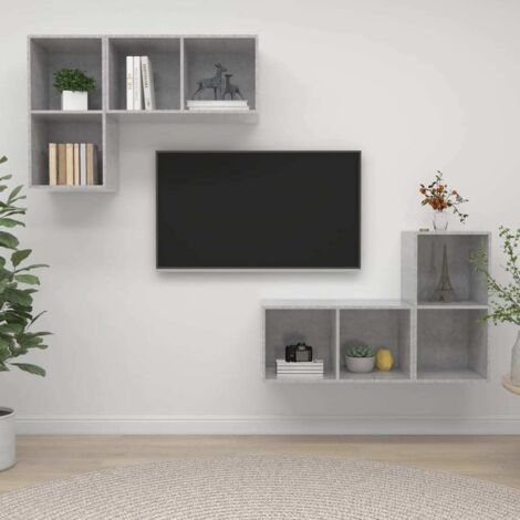 Meubles TV muraux 4 pcs pour Salon - Armoire TV Gris béton Aggloméré BV874527 - BonneVie (1/4)