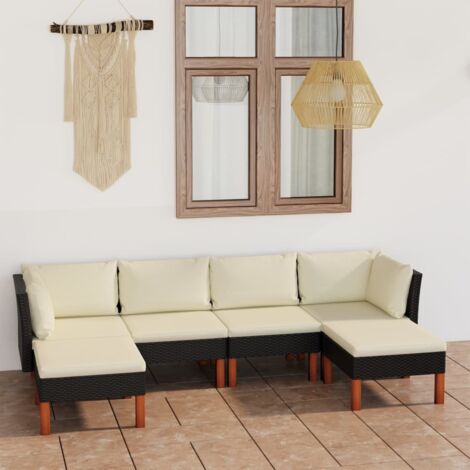 Salon de jardin 6 pcs Ensemble Table et Chaise de Jardin - avec coussins Résine tressée Noir BV737944 - BonneVie (1/5)