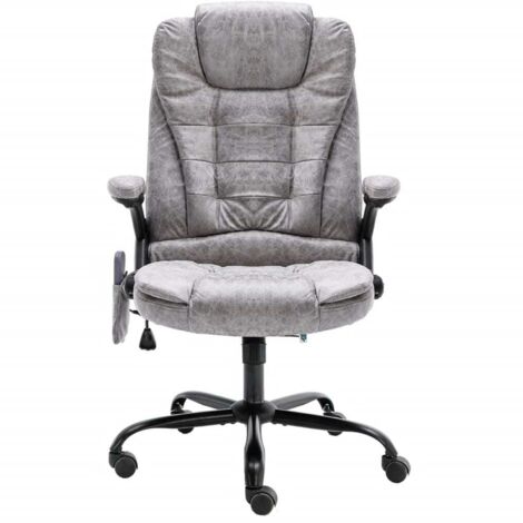 Chaise de bureau de massage Fauteuil gamer - Chaise d'ordinateur Gris clair Cuir véritable BV206354 - BonneVie (1/5)