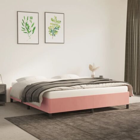 Lit double pour adulte - Cadre de lit Rose 160x200 cm Velours BV929103 - BonneVie (1/5)