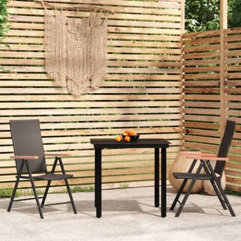 Ensemble Table et Chaise de Jardin 3 pcs - Ensemble de salle à manger de jardin Noir BV972806 - BonneVie (1/5)