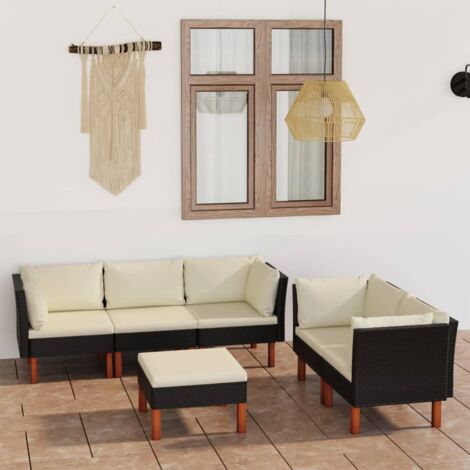 Salon de jardin 6 pcs Ensemble Table et Chaise de Jardin - avec coussins Résine tressée Noir BV389170 - BonneVie (1/5)