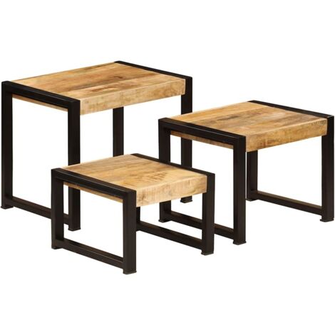 Lot de 3 Tables basses gigognes - Tables de salon Tables Café Bois solide de manguier BV950499 - BonneVie (1/5)