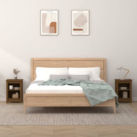 Lot de 2 Tables de chevet - Bout de Canapé Armoires De Rangement Marron miel 40x35x55 cm Bois pin massif BV335398 - BonneVie (1/5)