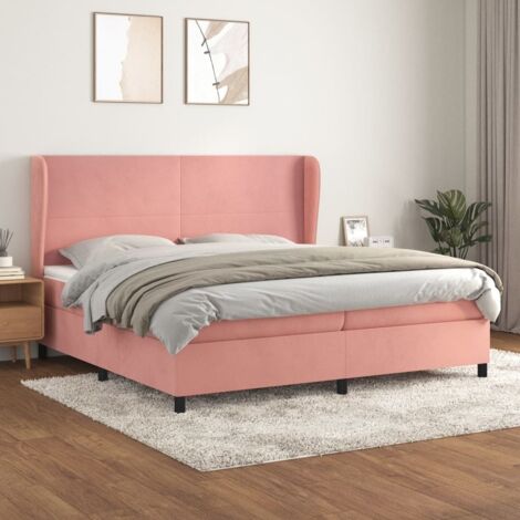 Lit double pour adulte Moderne - Lit à sommier tapissier avec matelas Rose 200x200 cm Velours BV198988 - BonneVie (1/5)