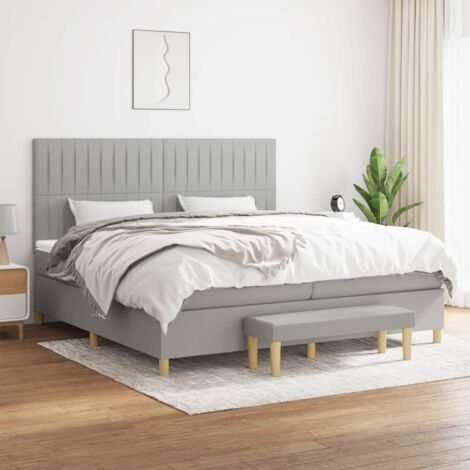 Lit double pour adulte Moderne - Lit à sommier tapissier avec matelas Gris clair 200x200cm Tissu BV656206 - BonneVie (1/5)