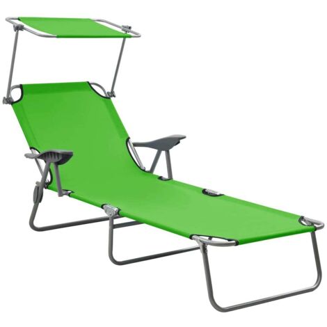 Bain de soleil Chaise de jardin Transat de jardin - avec auvent Acier Vert BV216350 - BonneVie (1/5)