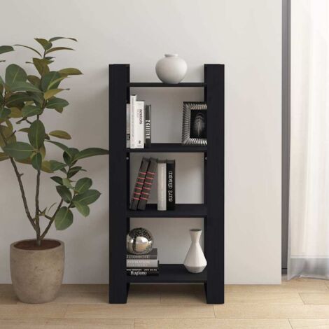 Bibliothèque/Séparateur de pièce Étagère de Rangement - pour Bureau Salon Chambre Cuisine Noir 60x35x125 cm Bois massif BV918532 - BonneVie (1/5)