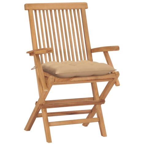 Chaises de jardin et coussins beige lot de 4 Bois teck massif (1/5)
