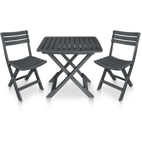 Ensemble Table + 2 chaises de bistro pliable - Table à manger avec Chaises Plastique Anthracite BV610043 - BonneVie (1/5)