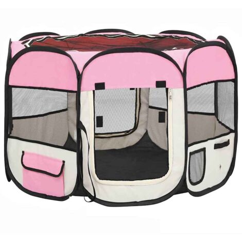 Parc pour chiens pliable avec sac de transport Rose 90x90x58 cm (1/5)