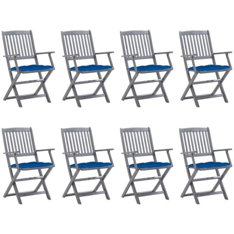 Lot de 8 Chaises de jardin pliables - Chaise d'extérieur pour terrasse/jardin avec coussins Bois d'acacia BV722489 - BonneVie (1/5)