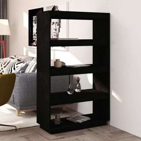 Bibliothèque/Séparateur de pièce Étagère de Rangement - pour Bureau Salon Chambre Cuisine Noir 80x35x135 cm Pin massif BV460511 - BonneVie (1/5)