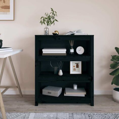 Bibliothèque Étagère de Rangement - pour Bureau Salon Chambre Cuisine Noir 80x35x97 cm Bois de pin massif BV429372 - BonneVie (1/5)