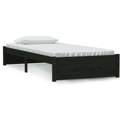 Lit adulte pour 1 personnes, Structure de lit, Assemblage Facile, Noir Bois massif 90x190 cm Simple OIB6359E (1/5)