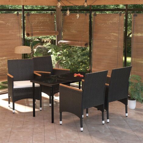 Ensemble Table et Chaise de Jardin 5 pcs - Ensemble de salle à manger de jardin avec coussins Noir BV807065 - BonneVie (1/5)