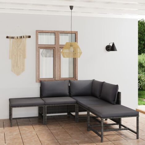 Salon de jardin 6 pcs Ensemble Table et Chaise de Jardin - avec coussins Résine tressée Gris BV705615 - BonneVie (1/5)
