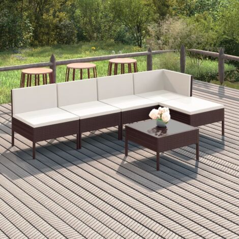Salon de jardin 6 pcs Ensemble Table et Chaise de Jardin - avec coussins Résine tressée Marron BV933834 - BonneVie (1/5)