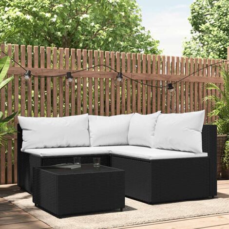 Salon de jardin 4 pcs - Ensemble Table et Chaise de Jardin - avec coussins Noir Résine tressée BV125749 - BonneVie (1/5)