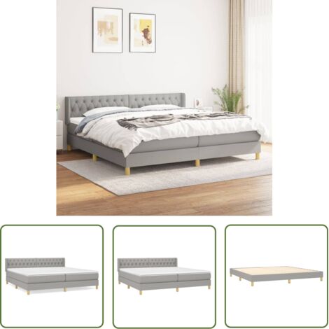 Lit à sommier tapissier avec matelas, Lit adulte pour 2 personnes Assemblage Facile, Gris clair 200x200cm Tissu OIB7375E (1/5)